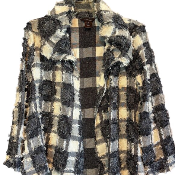 Multiples Jackets & Blazers - Multiples Long Sleeve Black & White Collared Fuzzy Design Open Front Jacket Med